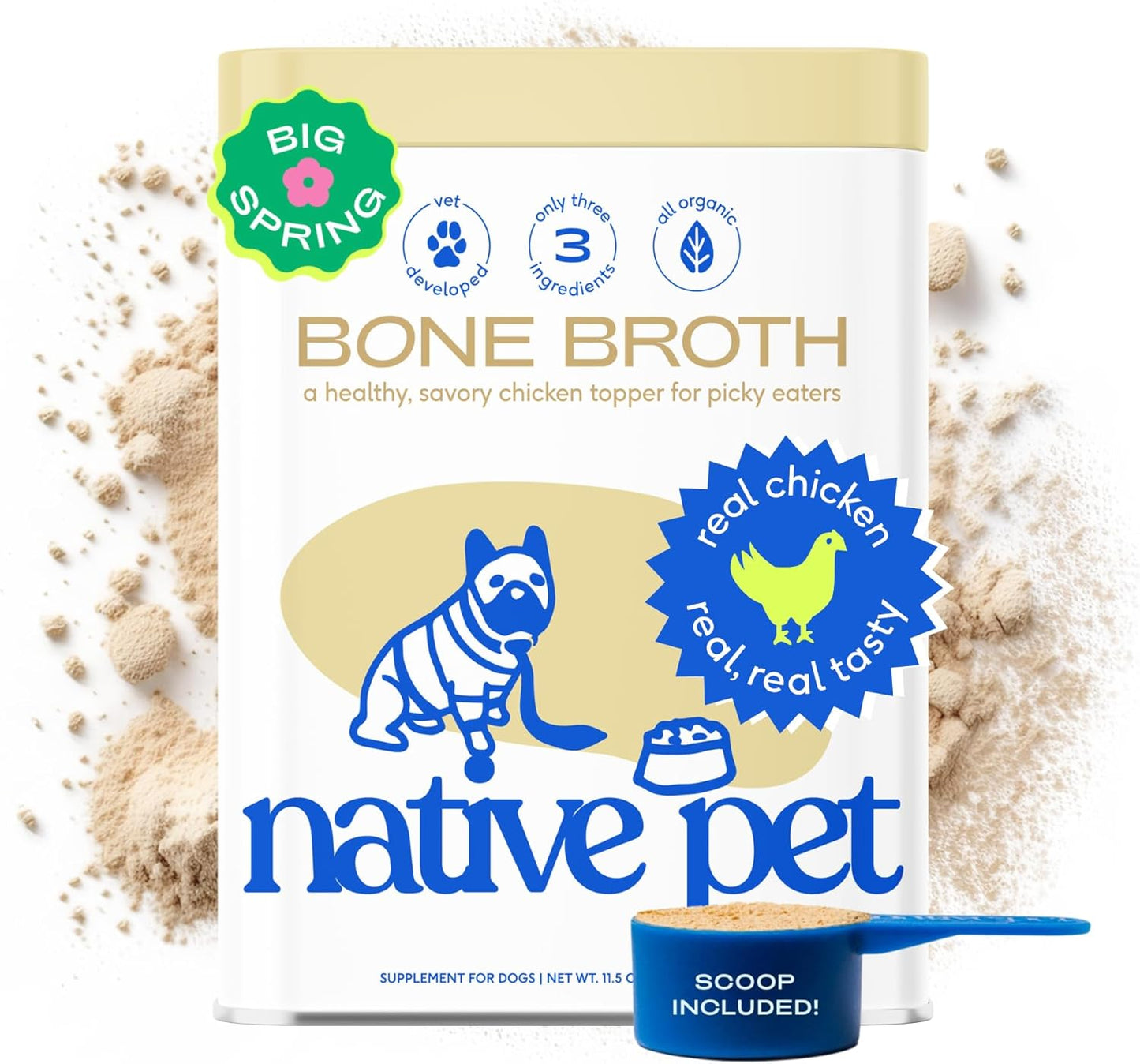 Bone Broth for Dogs and Cats – Dog Bone Broth Powder for Dog Food Topper for Picky Eaters – Cat and Dog Broth - Dog Gravy Topper for Dry Food – Chicken Broth for Dogs and Cast – 11.5 Oz